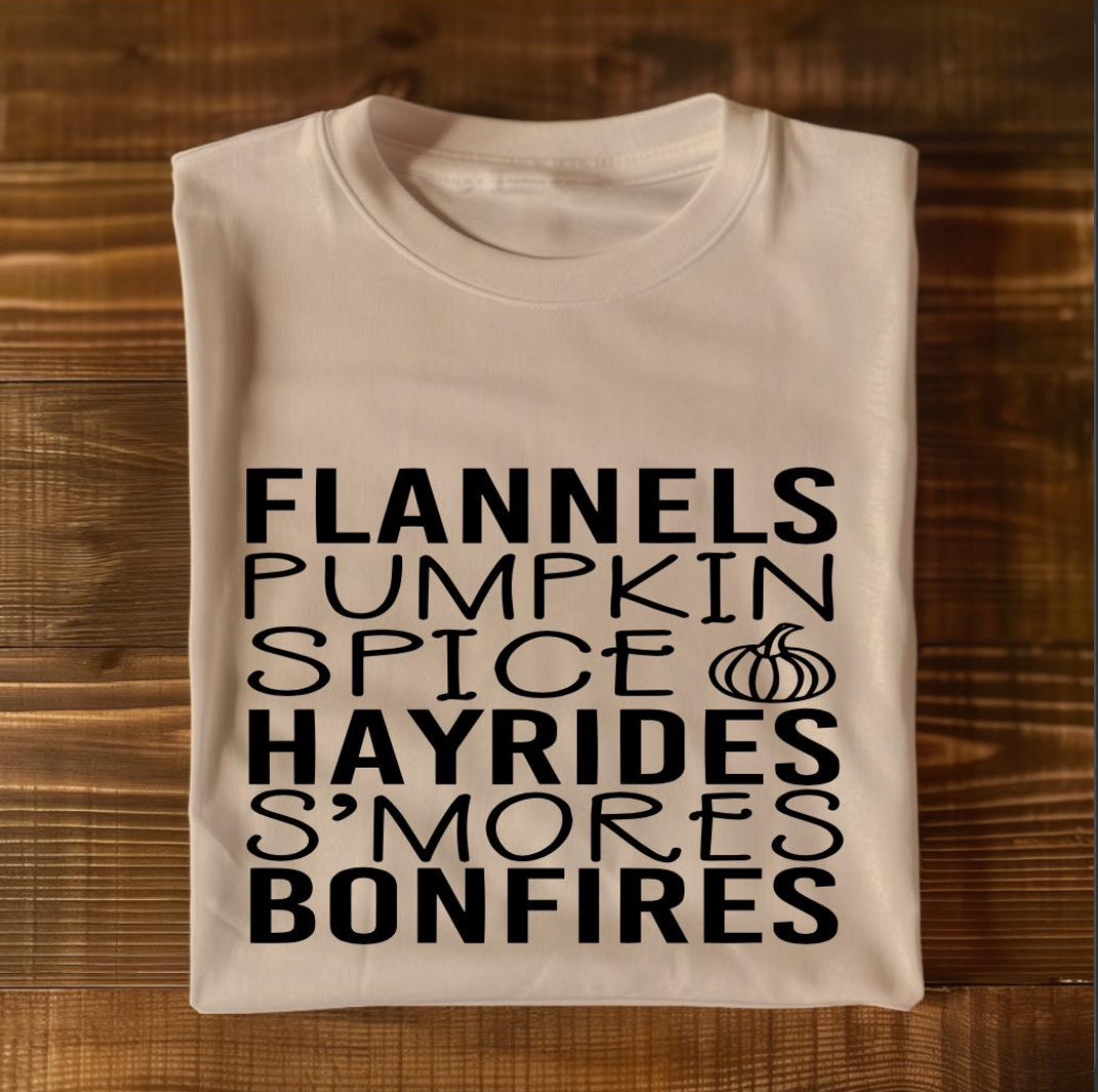 Flannels Pumpkin Spice Hayrides S’mores Bonfires Graphic T Shirt