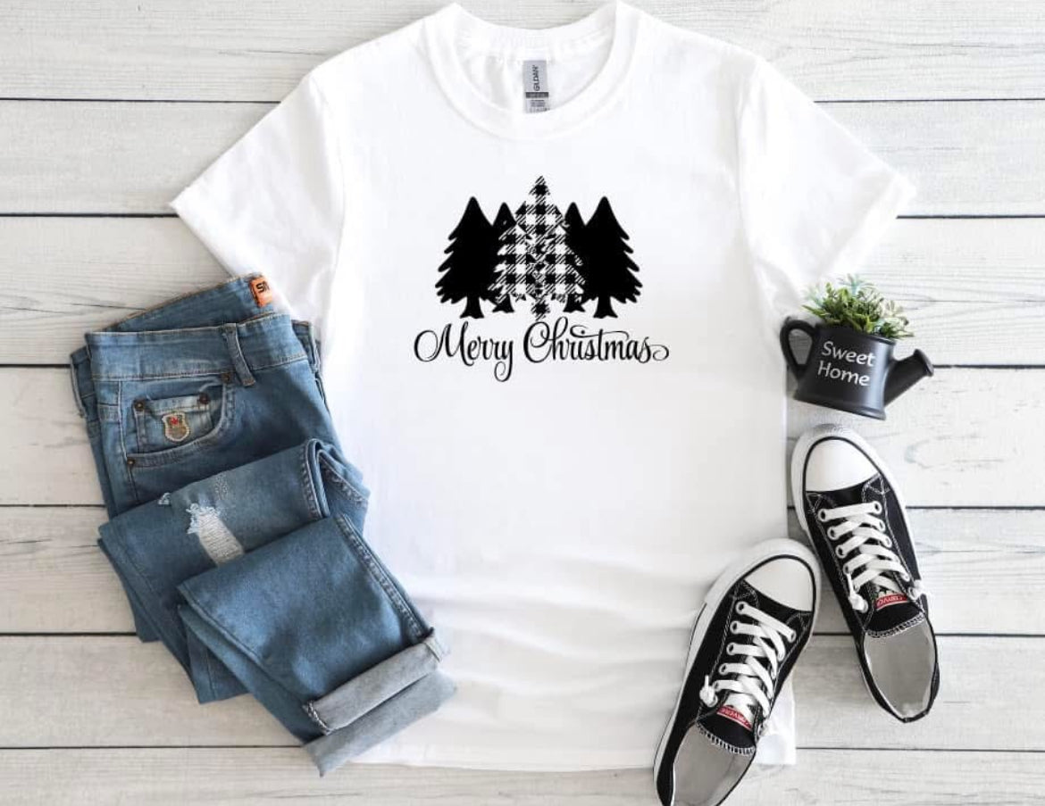 Merry Christmas Buffalo Plaid Trees - Graphic Unisex T Shirt
