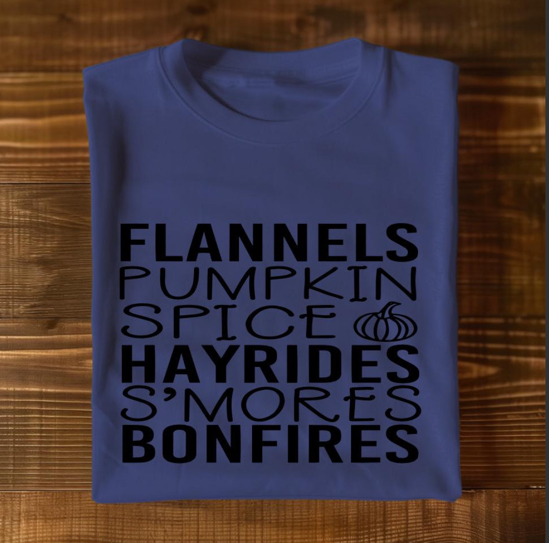 Flannels Pumpkin Spice Hayrides S’mores Bonfires Graphic T Shirt
