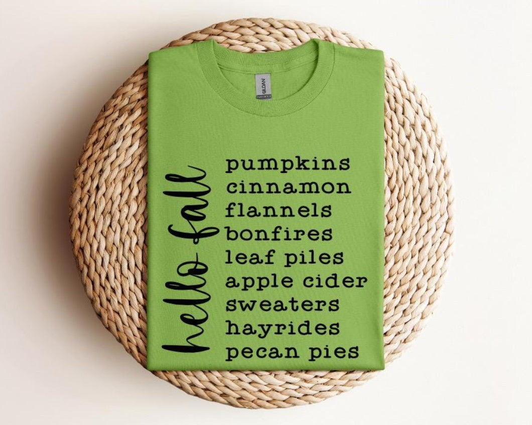 Hello Fall Cozy Autumn Bonfires Pumpkin Spice - Graphic Unisex T Shirt