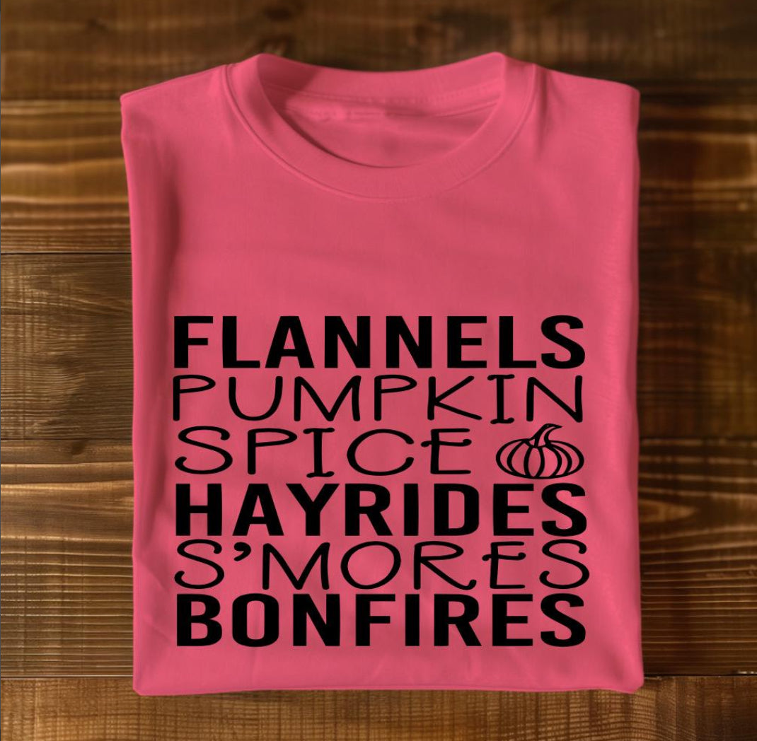 Flannels Pumpkin Spice Hayrides S’mores Bonfires Graphic T Shirt