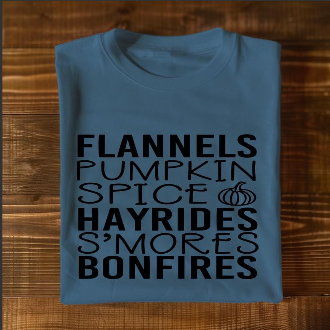 Flannels Pumpkin Spice Hayrides S’mores Bonfires Graphic T Shirt
