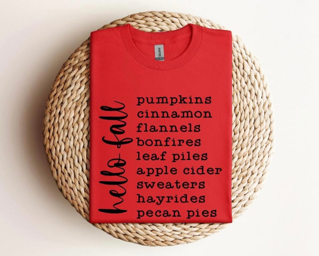Hello Fall Cozy Autumn Bonfires Pumpkin Spice - Graphic Unisex T Shirt
