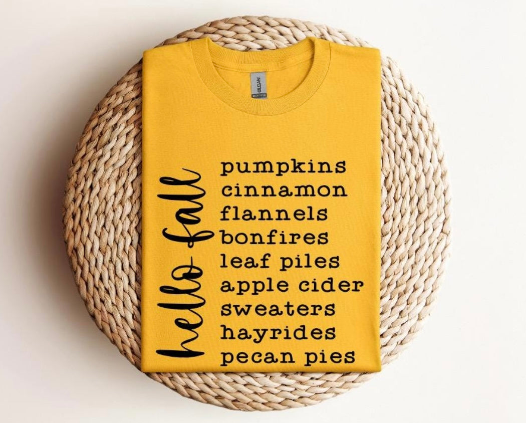 Hello Fall Cozy Autumn Bonfires Pumpkin Spice - Graphic Unisex T Shirt