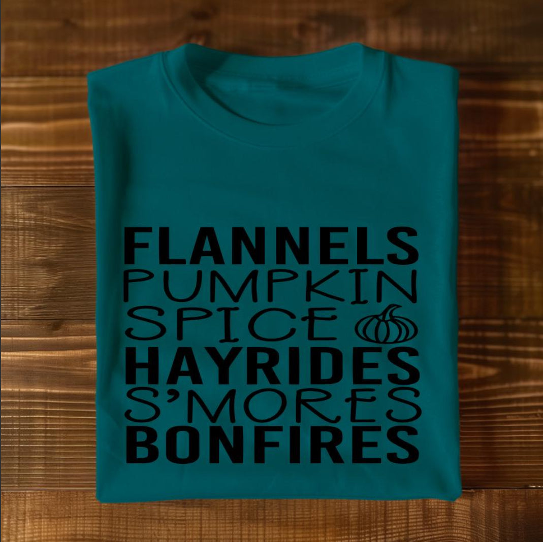 Flannels Pumpkin Spice Hayrides S’mores Bonfires Graphic T Shirt