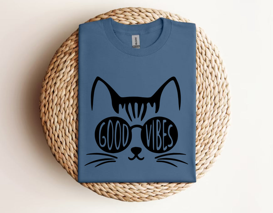 GOOD VIBES Cat with Sunglasses - Graphic Unisex T Shirt