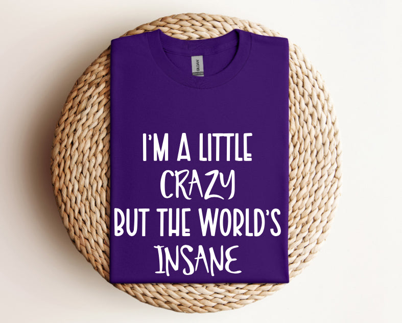 I’m a Little Crazy but the World's Insane - Graphic Tee T Shirt Short Sleeve Unisex