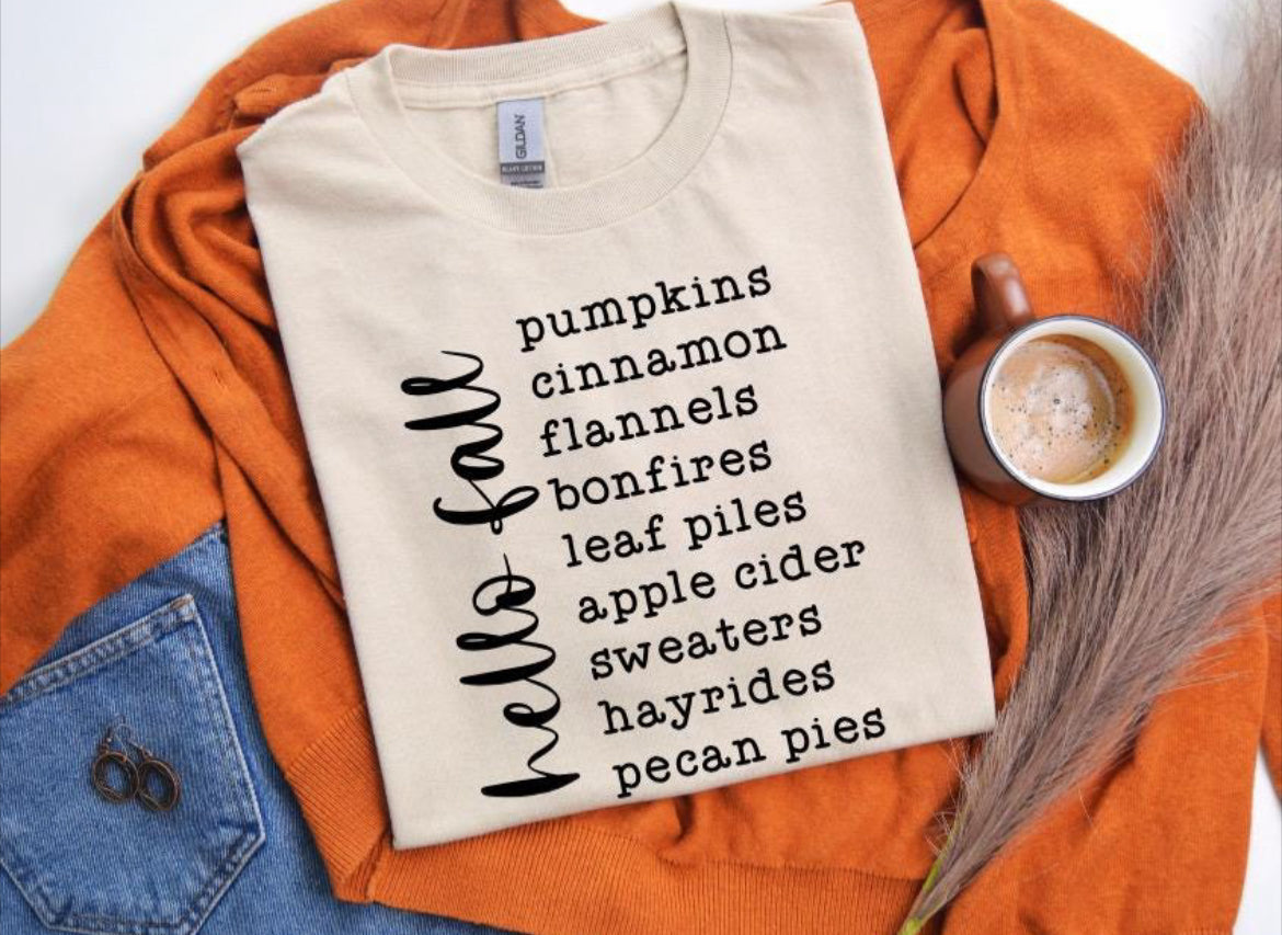 Hello Fall Cozy Autumn Bonfires Pumpkin Spice - Graphic Unisex T Shirt
