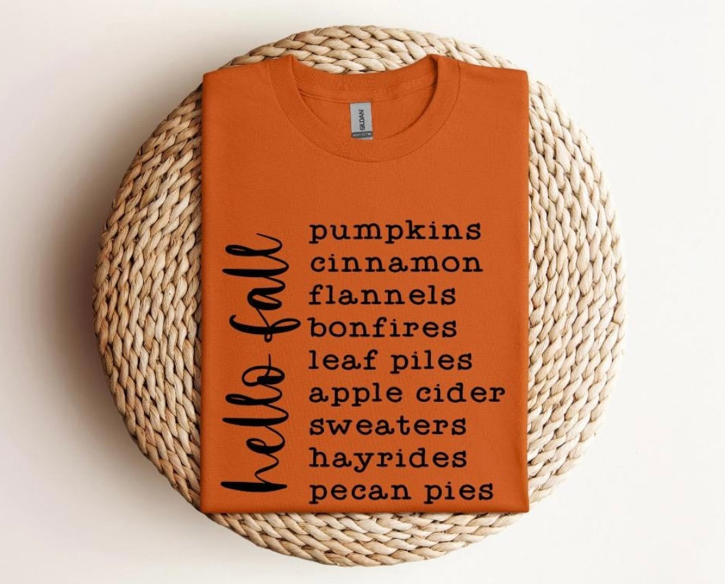 Hello Fall Cozy Autumn Bonfires Pumpkin Spice - Graphic Unisex T Shirt